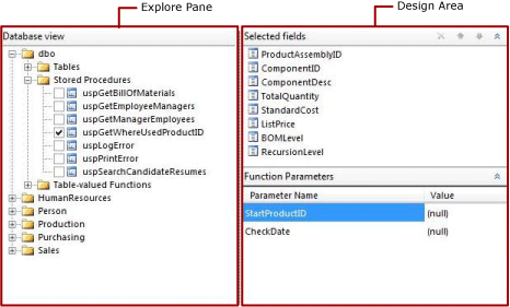 Stored procedure in graphical query designer Stored procedure in graphical query designer