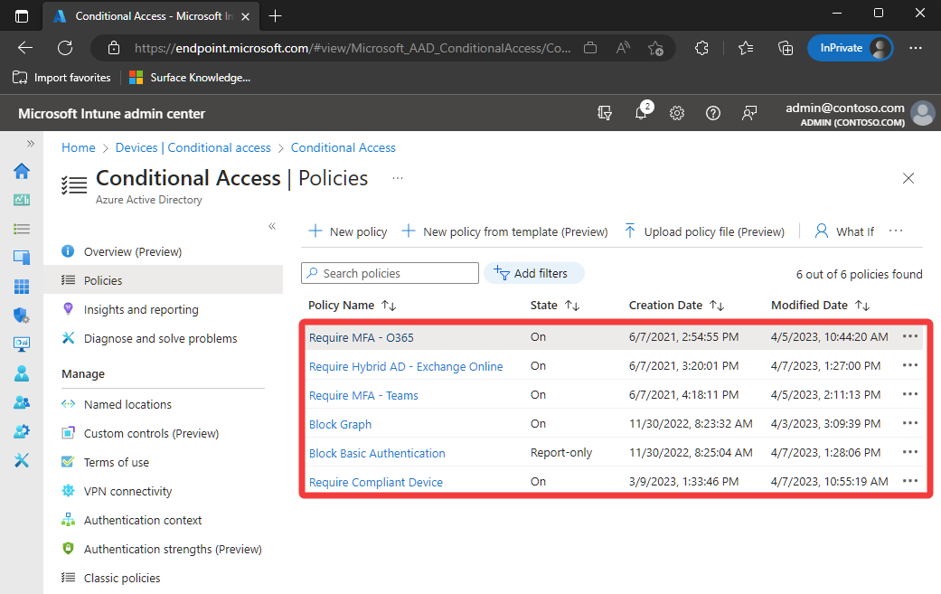 Image showing where to locate a tenant's Conditional Access policies.