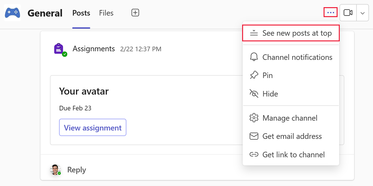 Screenshot of settings to customize the sort order of channel posts in Microsoft Teams.