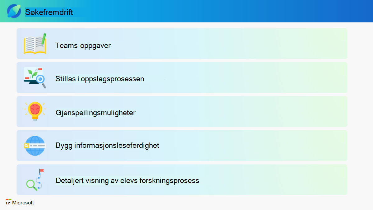 Infografikk med informasjon om funksjonene til Søkeveileder og Søkefremdrift. Velg følgende kobling for den tilgjengelige PDF-versjonen.