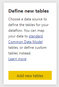 Screenshot of Define new tables showing the Add new tables button.