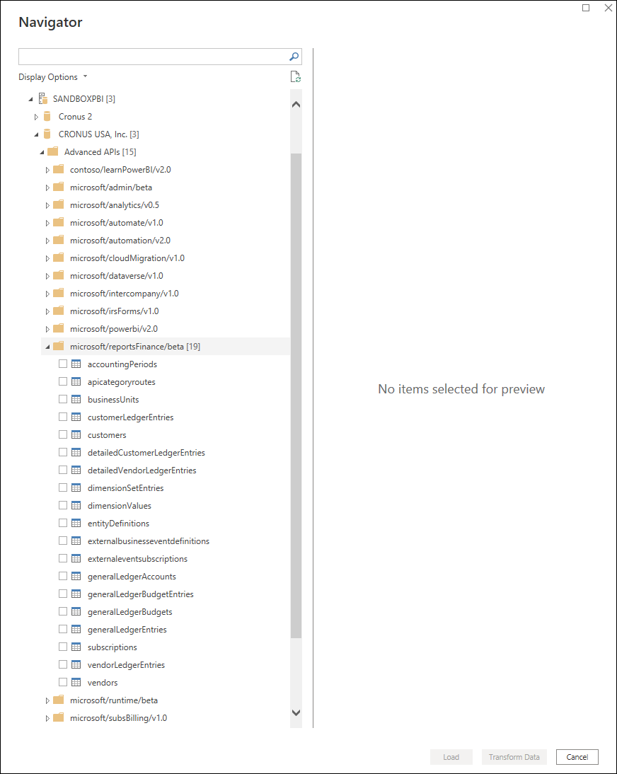 Screenshot of the advanced APIs expanded to show the beta folder.