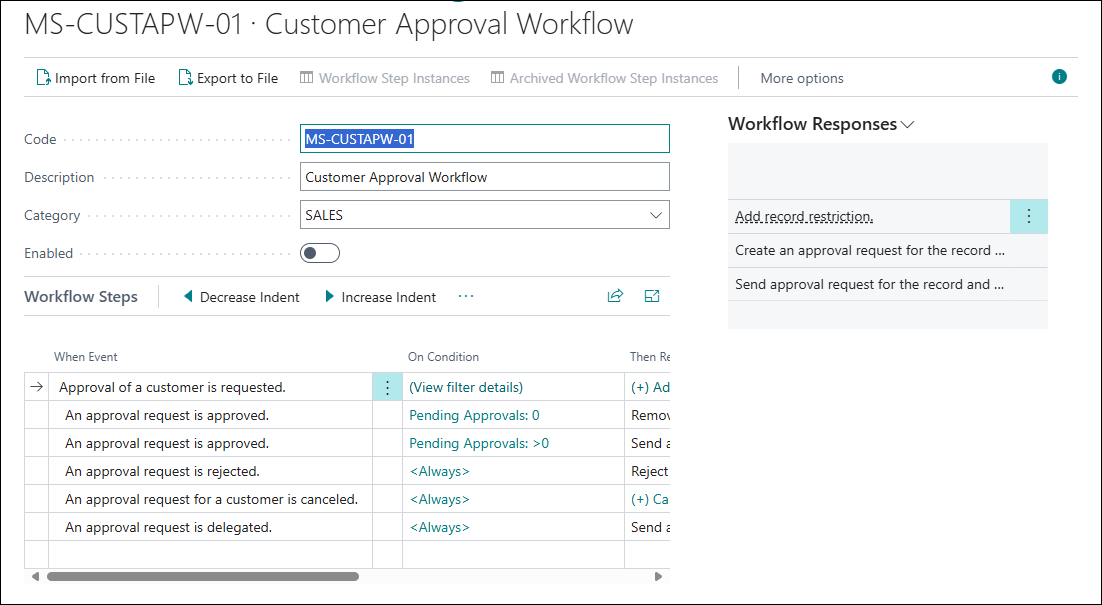 Screenshot of a customer approval workflow.