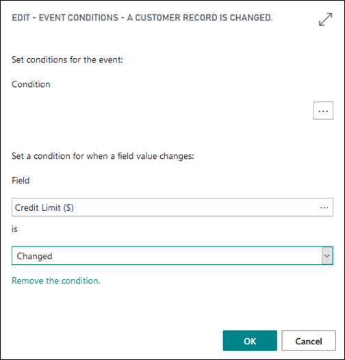 Screenshot of the workflow event conditions.
