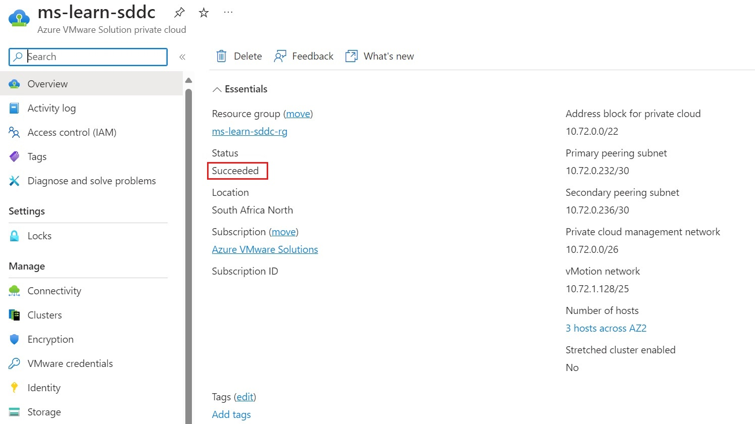 Skjermbilde viser at den private skydistribusjonen er fullført.