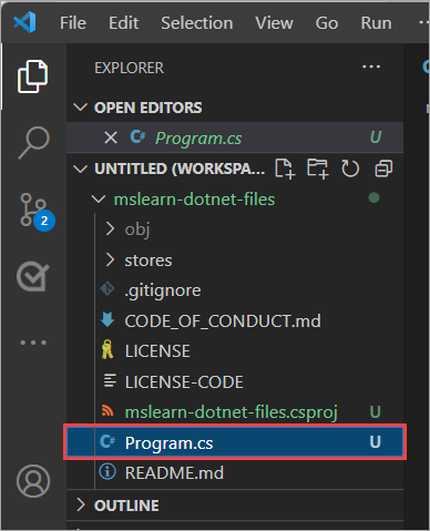 Skjermbilde av Explorer-vinduet som uthever program.cs-filen.