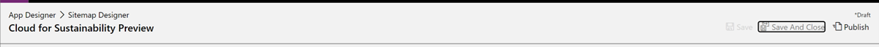 Screenshot highlighting the "Save and close" button for the "Cloud for Sustainability Preview" environment.