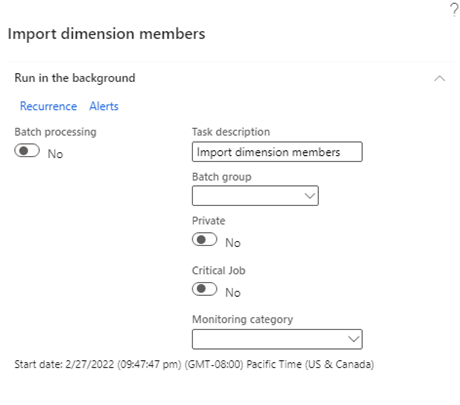 Screenshot of the Import dimension members page.