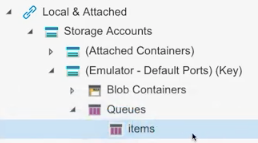 skjermbilde som viser emulatoren i Azure Storage Explorer, med en ny kø opprettet.