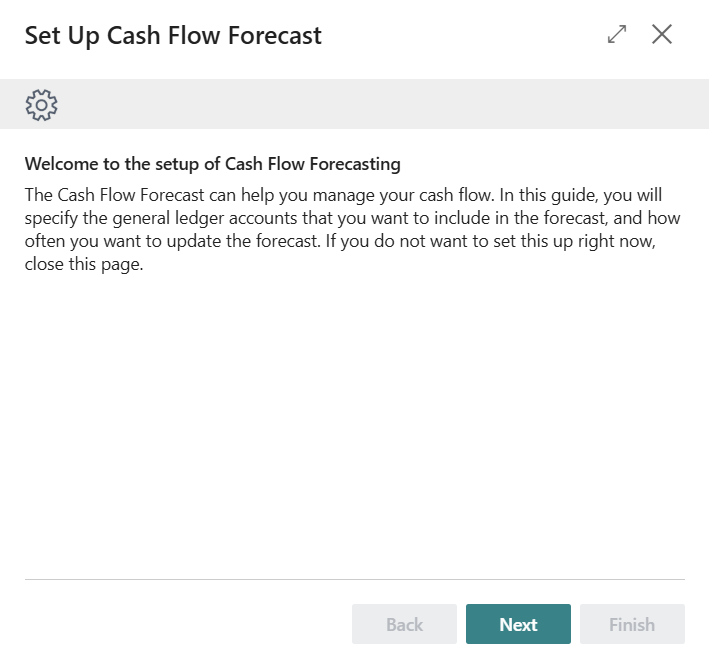 Screenshot of the set up cash flow forecast guide welcome screen.