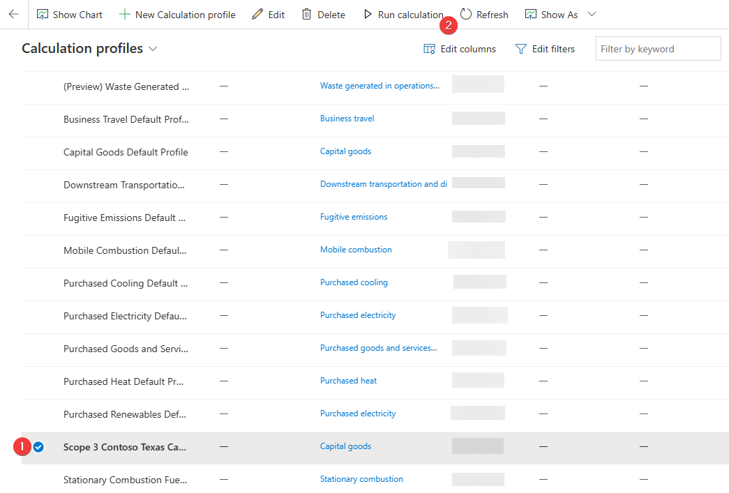 Screenshot of Calculation profiles with the Run calculation button highlighted.