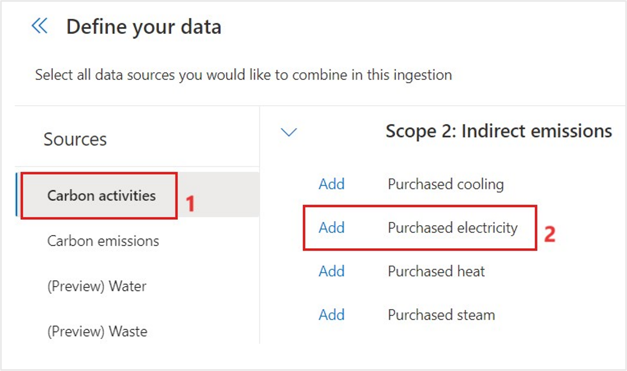 Screenshot of the data connection for purchased electricity.