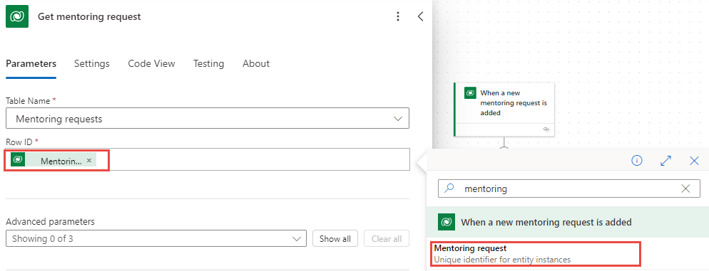 Screenshot showing the selected value for the Row ID field.