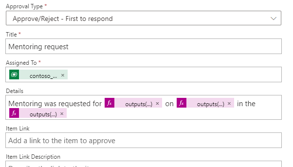 Screenshot of the Details value of the Send and wait for an approval step edited.