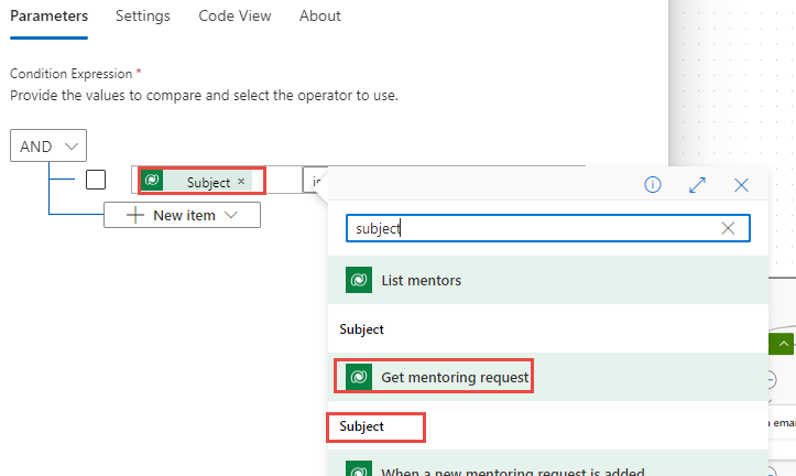 Screenshot showing the selected subject.