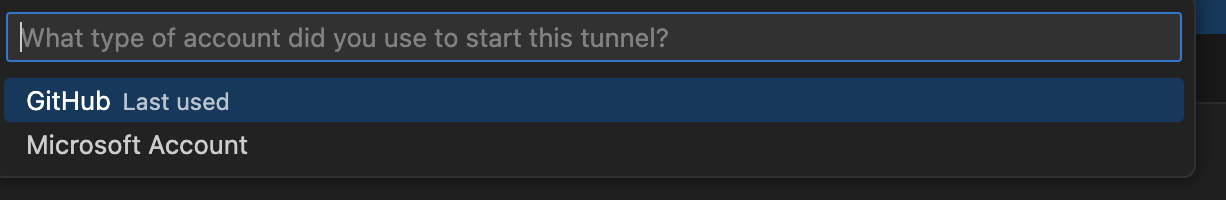 Skjermbilde av ledetekst som ber om å velge konto som brukes til å starte tunnel.
