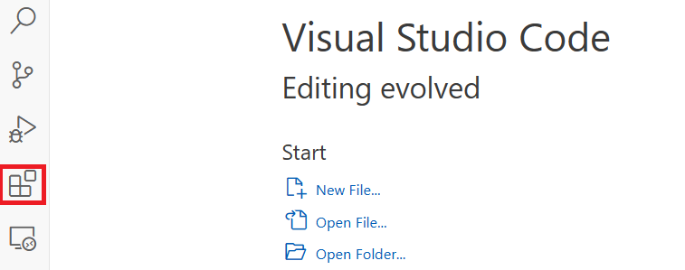 Skjermbilde av ikonet for utvidelsesvisning i aktivitetslinjen i VS Code.