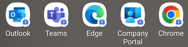 Android work profile app icons showing a briefcase badge.