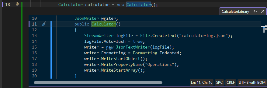 Screenshot showing a Peek Definition window.