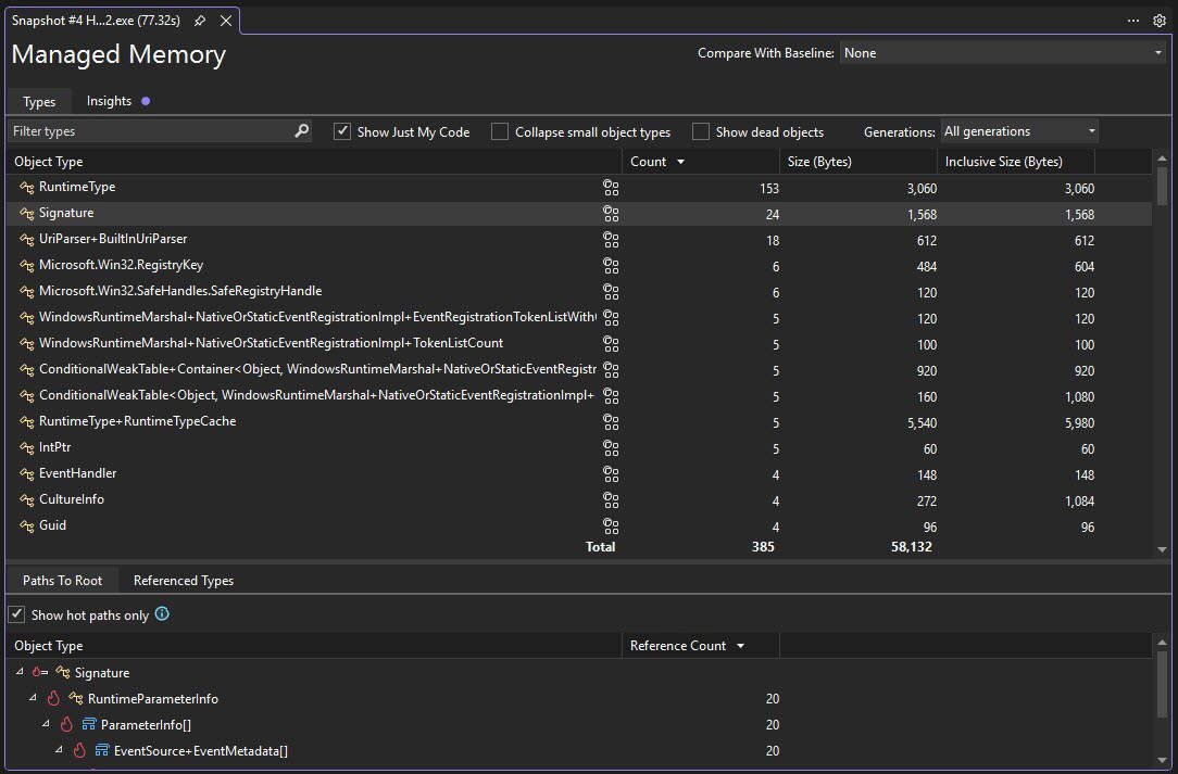 Managed type report Screenshot of managed type report.