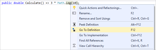 Screenshot that shows the Go to Definition menu item.
