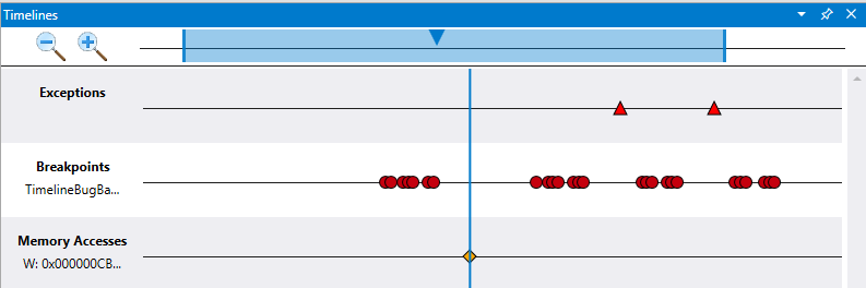 Screenshot of a timeline in the debugger showing the top area used to select the active view.