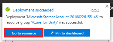Screenshot that shows the Deployment succeeded notification. The Go to resource button is circled in red.