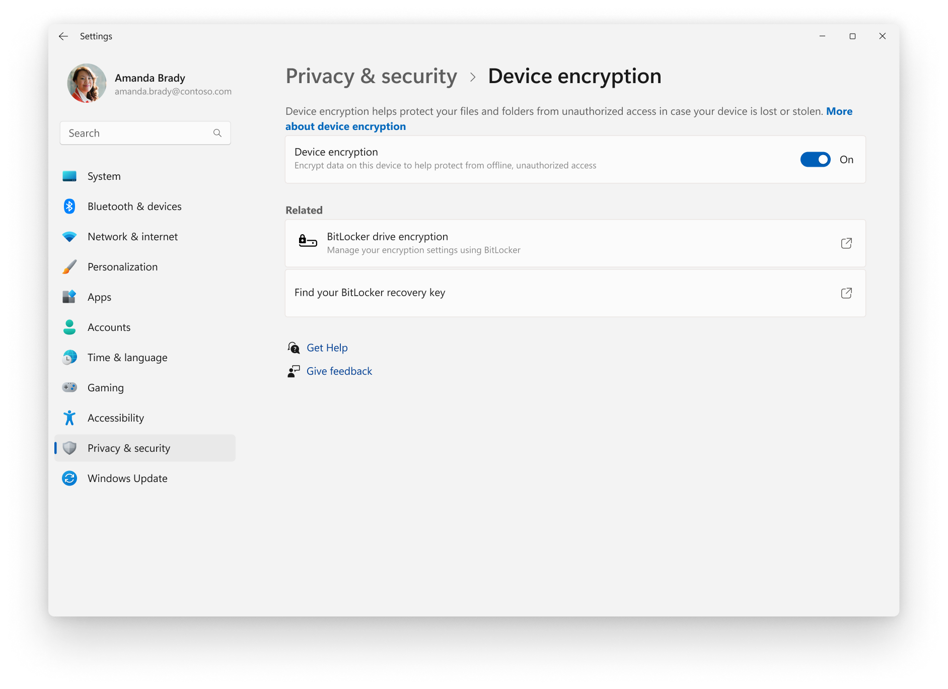 Screenshot of the Settings app showing the device encryption panel.