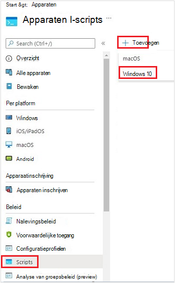 Schermopname van het maken van een nieuw script voor een Windows 10-apparaat.