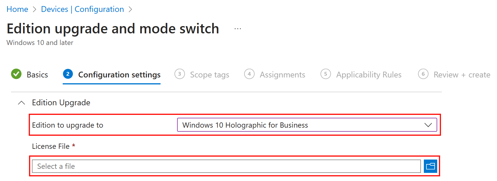 Voer in Intune de XML-bestandsnaam in die de holographic for Business-licentiegegevens bevat.