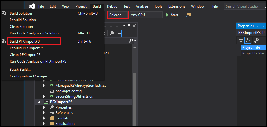 Visual Studio Build-optie