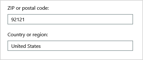 Voorbeeld van de regiogegevens voor een gebruiker in het Microsoft 365-beheercentrum.