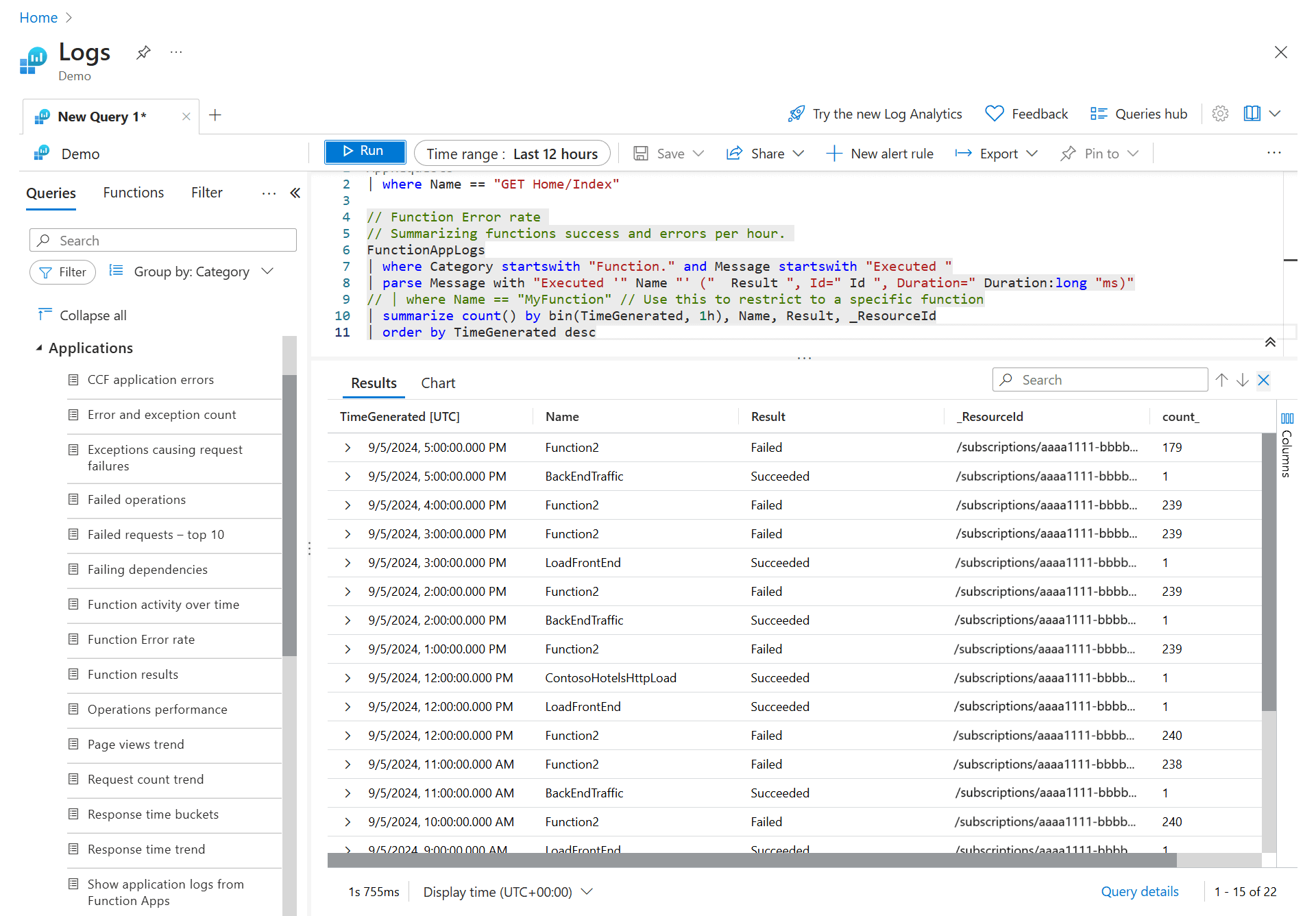 Screenshot that shows the query results table.