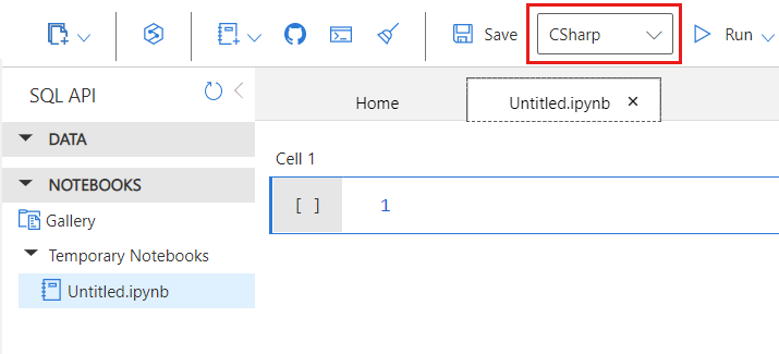 Schermopname van de C#-kerneloptie in de notebook-editor.
