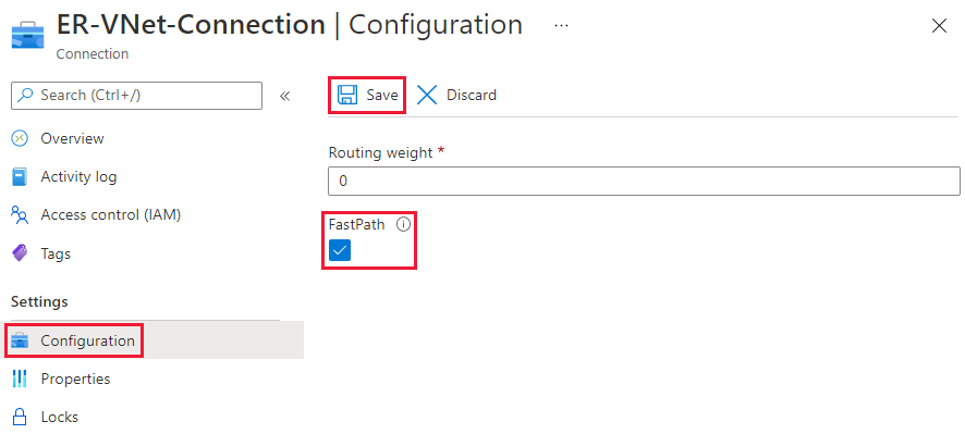 Schermopname van het selectievakje FastPath op de pagina verbindingsconfiguratie.
