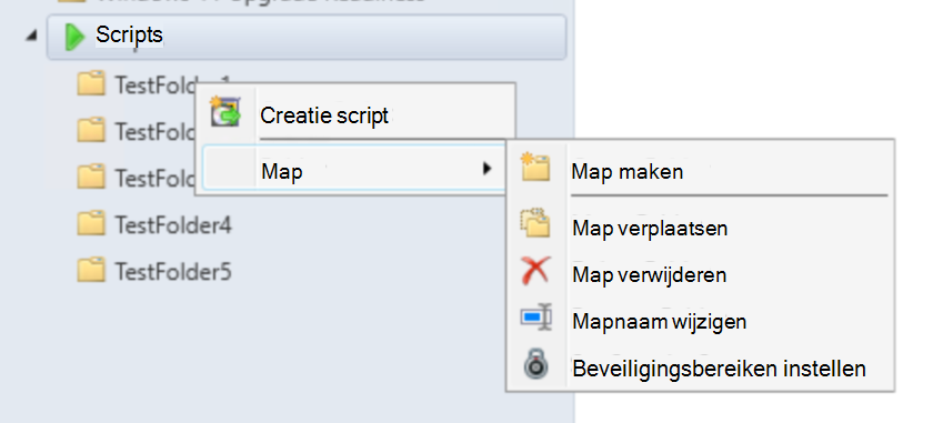 Schermopname van de mapstructuur van scripts in de console.