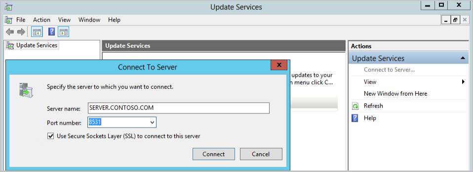 Verbinding maken met de WSUS-console via de HTTPS-poort