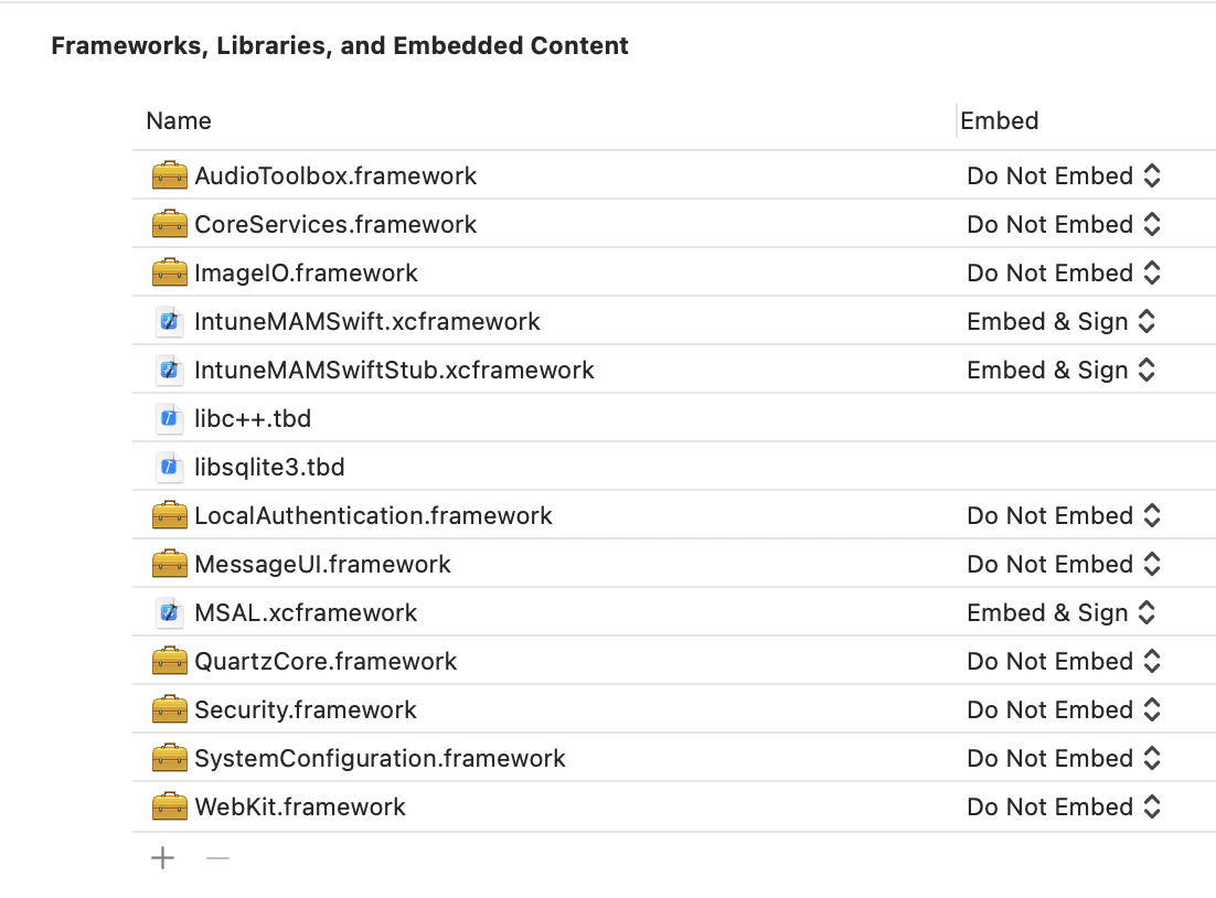 Intune App SDK iOS Framework: Xcode Frameworks, bibliotheken en voorbeeld van ingesloten inhoud