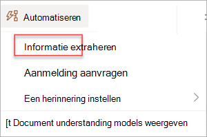 Schermopname van het menu Automatiseren met Gegevens extraheren gemarkeerd.