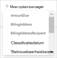 Schermopname van het menu Meer opties toevoegen in het deelvenster Inhoudsquery.