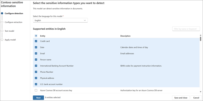 Schermopname van de pagina Detectie configureren.