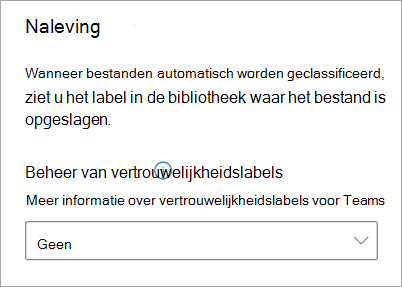 Schermafbeelding van het deelvenster Modelinstellingen met het menu Gevoeligheidslabel.