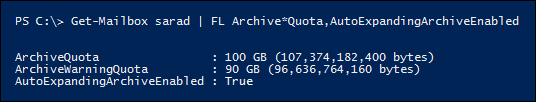 ArchiveQuota and ArchiveWarningQuota properties are ignored after you enable auto-expanding archiving.
