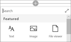 Image of the featured web parts that appear when you select the plus symbol
