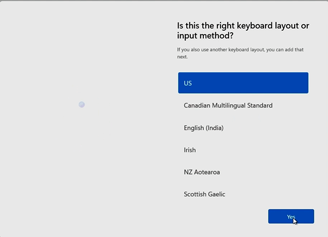 Screenshot of Confirm keyboard layout.