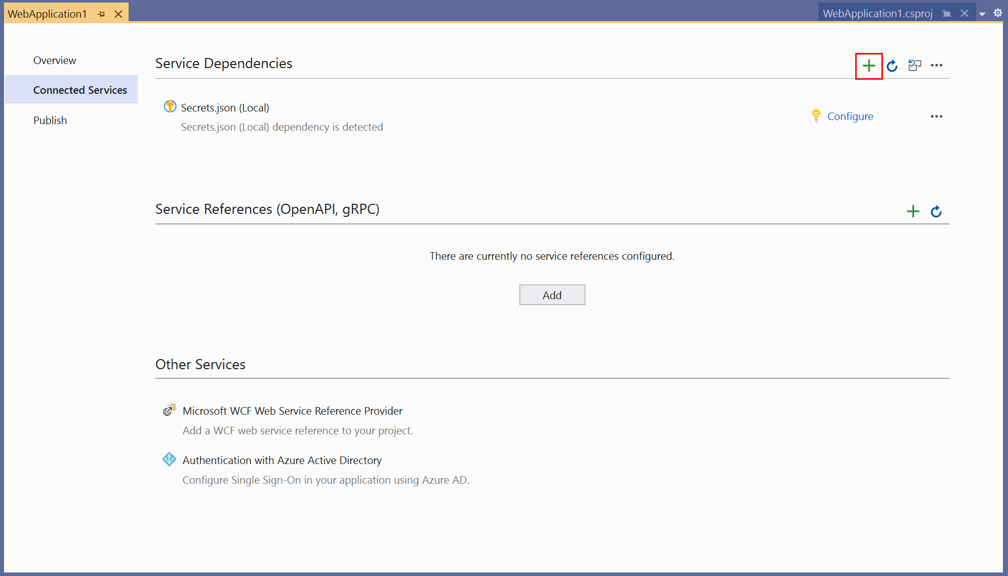 Screenshot showing "Add Service Dependency" screen.