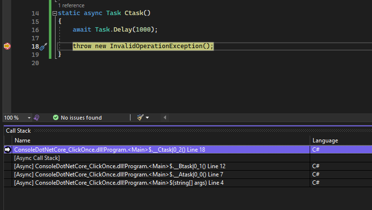 Exception helper with call stack