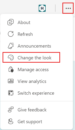 Screenshot of the settings menu open with Change the look option highlighted.
