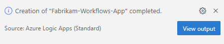 Schermopname toont een bericht dat het maken van een logische app succesvol is voltooid.