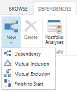 New Dependency option in the Dependencies tab.